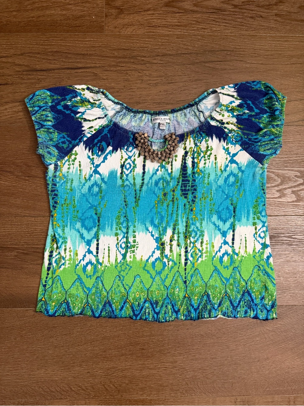 Rebecca Malone Blue, Teal & Green Short Sleeve Patterned Top